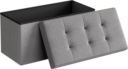 SONGMICS MAZIE Collection - 30 Inches Folding Storage Ottoman Bench, Ottoman Foot Rest, End of Bed Bench, Storage Chest, Load 660 lb, for Living Room, Bedroom, Entryway, Light Gray ULSF47G