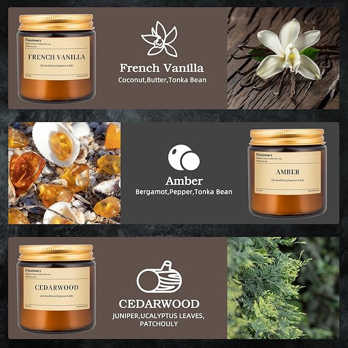 9 Pack Soy Candles for Home Scented |（Vanilla/Amber/Cedarwood） Long-Lasting 270 Hours, Natural Scented Candles Gift for Women & Men, Birthday, Mother’s Day, Christmas, Thanksgiving