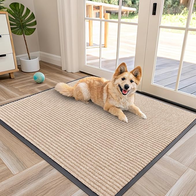 OLANLY Front Door Mat Indoor Outdoor Entrance, Waterproof Heavy Duty Doormat, Fade Resistant, Low Profile, Easy Clean Patio Porch Welcome Floor Mats for Entry, 40x32, Beige