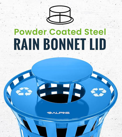 Alpine Outdoor Metal Waste Receptacle Rain Bonnet Lid - Heavy Duty Commercial Trash Can Receptacle Cover - Perfect Companion for 38-Gallon Garbage Can (Blue)