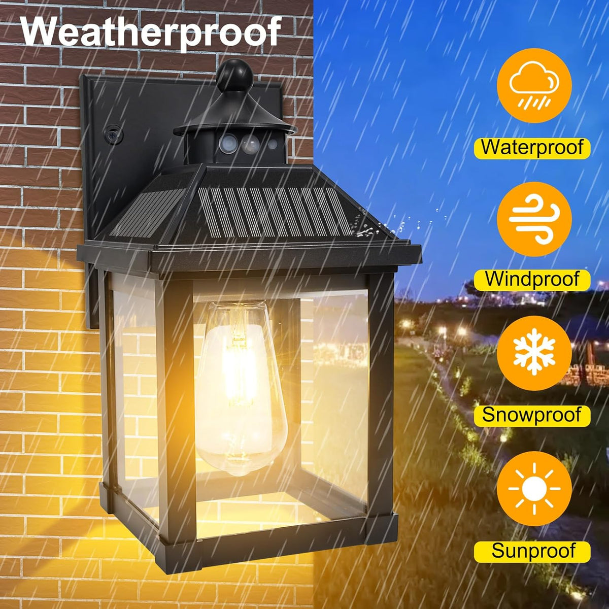 Solar Wall Lights Outdoor, Dusk to Dawn Motion Sensor Lights Waterproof, Solar Porch Lights with 3 Modes & Motion Sensor, Lantern Light Fixture for Patio Garage Entryway Garden