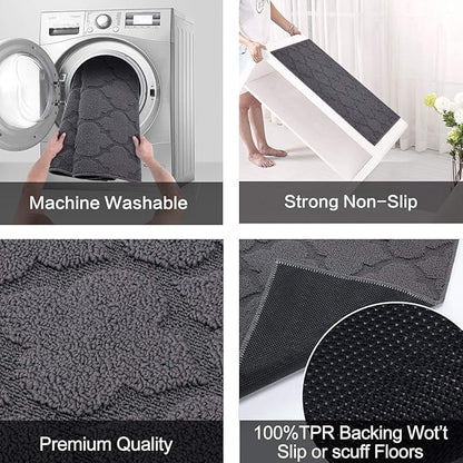 FONEYI Indoor Door Mat, Entrance Rug 24" x 36" Non-Slip Rubber Backing, Machine Washable Entry Rug, Low Profile Absorbent Dirt Trapper Doormat Inside Floor Mats for Entryway, Grey