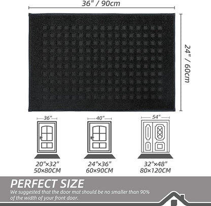 BEQHAUSE Waffle Door Mats Indoor 24"x36", Dog Mat for Muddy Paws Absorbent and Dirt Resist Floor Mats Non-Slip Washable Rugs for Entryway, Welcome Mat for Front Back Door, Muddy Wet Shoes, Black