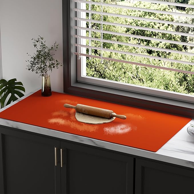 Quality Silicone Table Mat 47x24 Inch - High Heat Resistant (Lab Tested 482°F), Non-Slip Oil-Resistant Surface for Baking & DIY | Waterproof & Easy Clean (Orange)