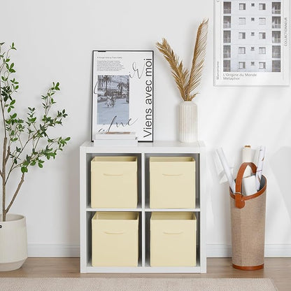 StorageWorks Beige Storage Cubes, 11 Inch Cube Storage Bins with Handle, Cube Storage Organizer Bins for Shelves and Closet, Collapsible Storage Bins, 4-Pack