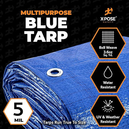 Better Blue Poly Tarp 40' x 50' - Multipurpose Protective Cover - Lightweight, Durable, Waterproof, Weather Proof - 5 Mil Thick Polyethylene - by Xpose Safety