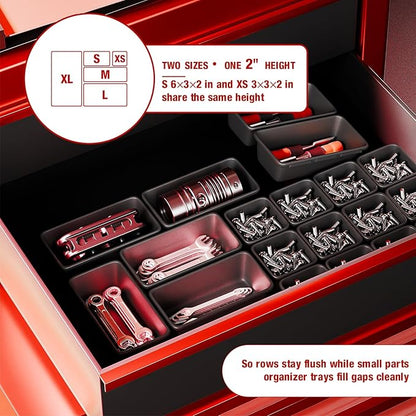 16 PCS Small Parts Tool Box Organizer Trays, tool box trays organizer for Toolbox Organization, Parts Trays and Screw Organizer Box for Tool Chest, Garage Drawers and Workbench