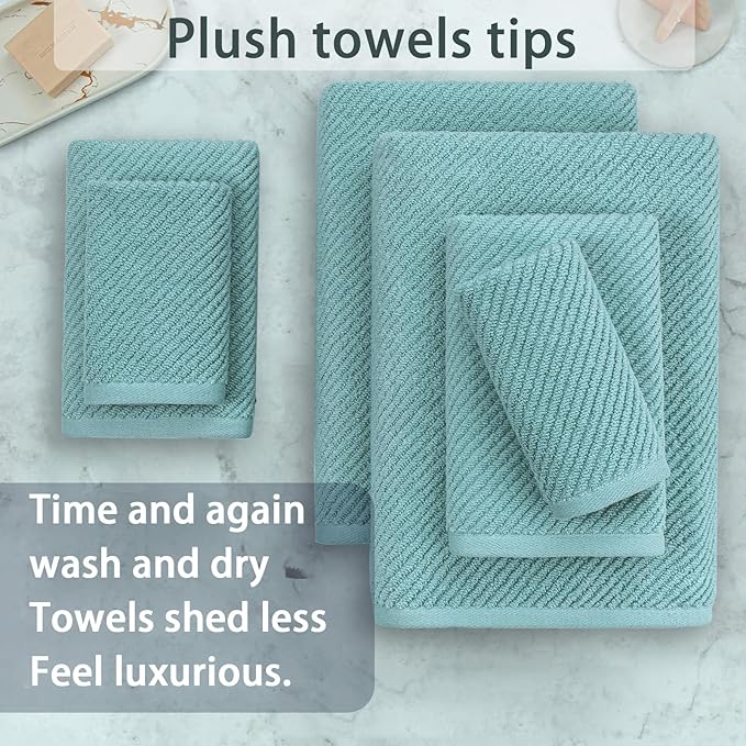 Towels for Bathroom - 100% Cotton | Lightweight | Thick | Soft, Quick Dry Towels, Bath Towel Set of 6 Large, 2 Bath 30"x56", 2 Hand 18"x28", 2 Washcloths 13"x13", Luxury Shower Towel Set, Aqua Teal