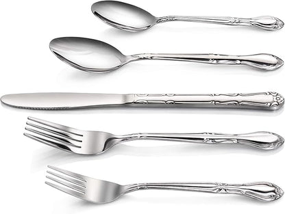 New Star Foodservice 58857 Rose Pattern, 18/0 Stainless Steel, (60 Piece Flatware Set)