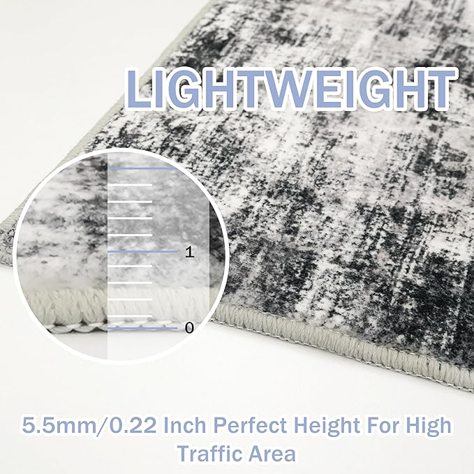 IOHOUZE Abstract Area Rugs 8x10 Ft Washable Large Rugs for Living Room, Non Slip Dining Room Rug, Printed Faux Wool Rugs for Bedroom, Floor Carpet for Office Nursery Playroom, Black Grey