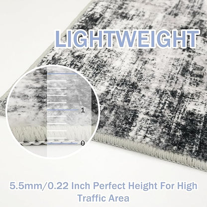 IOHOUZE Abstract Area Rugs 8x10 Ft Washable Large Rugs for Living Room, Non Slip Dining Room Rug, Printed Faux Wool Rugs for Bedroom, Floor Carpet for Office Nursery Playroom, Black Grey