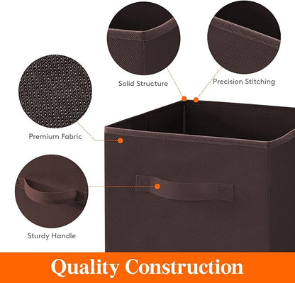 Lifewit 12 Packs Storage Cubes, 11 Inch Cube Storage Bins, Foldable Decorative Fabric Storage Baskets for Organizing Home Organizers with Handles for Shelves, Closet, Brown