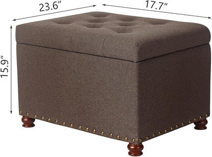Joveco Storage Ottoman Linen Tufted Bench, Rectangular Footrest Footstool Coffee Table Seat for Living Room Bedroom, Coffee