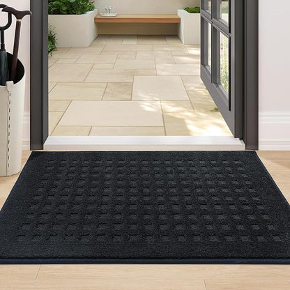 BEQHAUSE Waffle Door Mats Indoor 24"x36", Dog Mat for Muddy Paws Absorbent and Dirt Resist Floor Mats Non-Slip Washable Rugs for Entryway, Welcome Mat for Front Back Door, Muddy Wet Shoes, Black