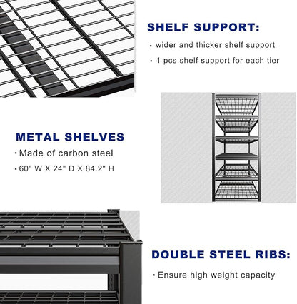 65" W Garage Shelving Heavy Duty, 6 Tier Garage Shelves, Adjustable Storage Shelving Unit, Commercial Metal Shelf for Warehouse, Pantry, School, Shop, 3 Pack