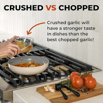 Zulay Kitchen Premium Garlic Press - Durable Garlic Masher with Soft, Easy to Squeeze Handle - Garlic Mincer Tool - Sturdy Easy to Clean Garlic Crusher (Black)