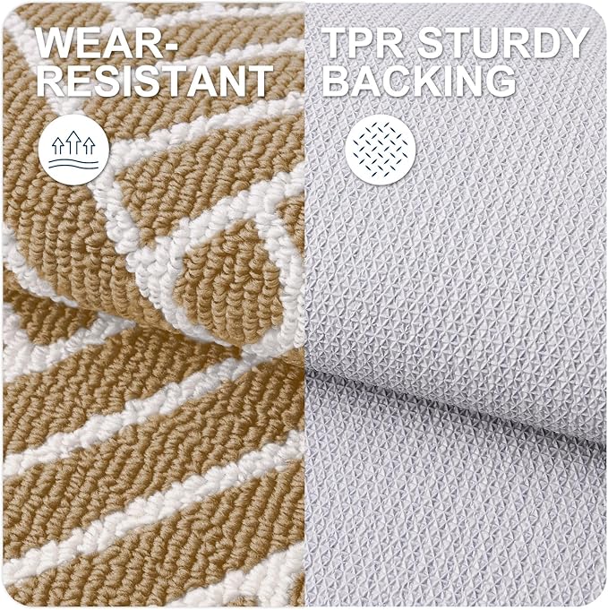 OLANLY Indoor Door Mat, 48x32 Inch, Dirt Resistant and Absorbent, Non-Slip Rubber Backing Floor Mats, Easy Clean Low-Profile Doormat for Entryway, Front Door, and Inside Entrance, Beige