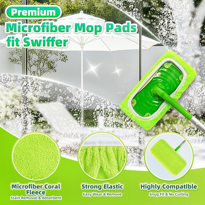 Reusable Mop Pads fit Swiffer Sweeper Mop - Microfiber Wet Pads Refill & Machine Washable Dry Sweeping Cloths for Mopping All Sealed Floors - Hardwood, Laminate, Tile & Stone (Mop is not Included)