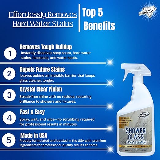 Black Diamond Stoneworks Shower Care Essentials –Natural Stone Shower Sealer, Glass Cleaner Spray & Soap Scum Remover – Professional Protection & Easy Cleaning for Bathrooms (3 Pack)