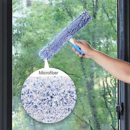 Professional Window Cleaning Kit 14IN, with Silicone Squeegee Blade, Microfiber Scrubber & Cloth, Windows Cleaning Tools, All-in-one Window Washing Supplies, Commercial & Household Use