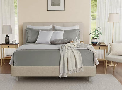 Egyptian Cotton Sheets Queen Size Bed Set Deep Pockets, 800 TC Cotton Queen Sheet Set, Soft Breathable Sateen Weave Elasticated Sheet & Pillowcase Sets, No Pill & Shrink, Machine washable- Silver