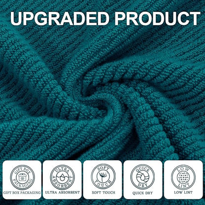 Bathroom Towels, 6 Piece Towel Set - Cotton | Soft | Quick Dry | Thick | Lightweight, 2 Large Bath 30"x56", 2 Hand 18"x28", 2 Washcloths 13"x13", Guest Towel Set, Deep Turquoise Gift Towel, Dark Teal