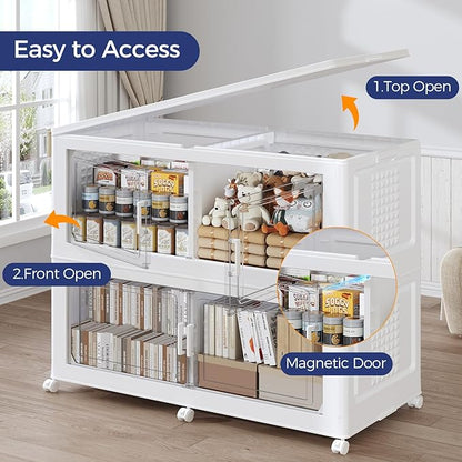160GAL Extra Large Storage Bins with Lid, 640Qt Stackable Closet Organizers and Drawers, Collapsible Storage Bins with Wheels, Folding Storages Cabinet for Home Bedroom Office, 4Pack White
