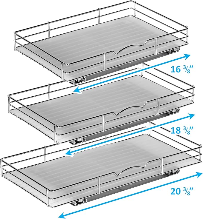 Pull Out Cabinet Organizer for Spices, Cans - Heavy Duty with Lifetime Limited Warranty- Pull Out Spice Rack- Cabinet Pull Out Shelf for Cans,Dishes, Etc, 16-3/8"Wx 10-1/2"D x 2-3/4” H, Chrome