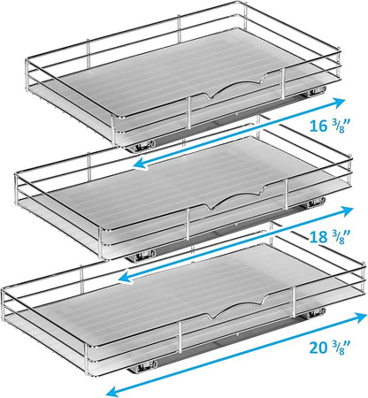 Pull Out Cabinet Organizer for Spices, Cans - Heavy Duty with Lifetime Limited Warranty- Pull Out Spice Rack- Cabinet Pull Out Shelf for Cans,Dishes, Etc, 18-3/8"Wx 10-1/2"D x 2-3/4” H, Chrome