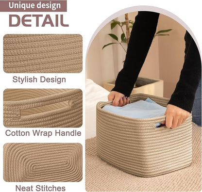 OIAHOMY 4 Pack Storage Baskets for Organizing, Cube Storage Bins for Shelves, Rectangle Storage Baskets With Handles, Woven Baskets for Storage, 12.7''Lx9''Wx7.8''H, Yellow
