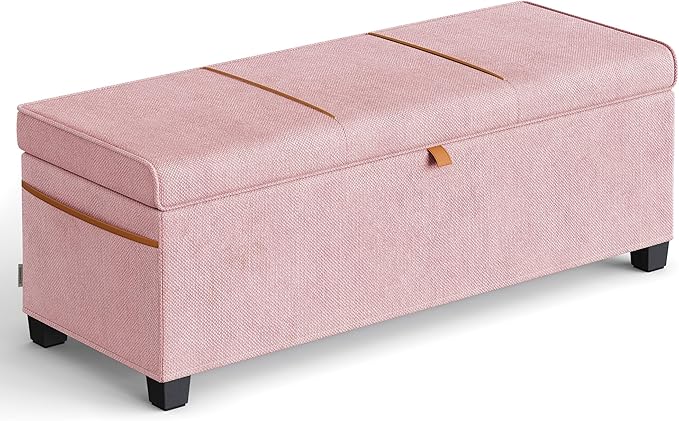 SONGMICS Storage Ottoman Bench, Storage Chest, 15.7 x 43.3 x 15.7 Inches, End of Bed Bench, 27 Gal. (103 L), for Bedroom, Entryway, Living Room, Jelly Pink ULSF533R01