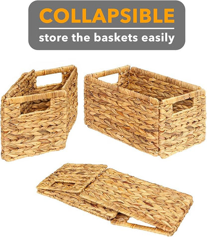 SpaceAid 6 Pack Wicker Basket, Storage Baskets for Organizing, Woven Rattan Basket with Handles for Shelves, Water Hyacinth Large Cube Organizer Storage Bin, 13x8.2x7 inch, Natural