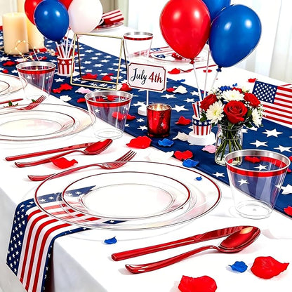 SUT 350 Pcs Red and Clear Plastic Dinnerware Set