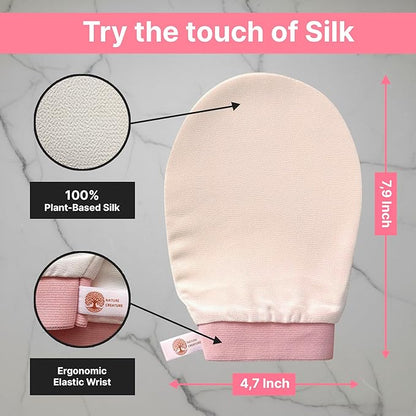 – Vegan Silk Exfoliating Glove (2pcs) for Face, Body, and Hands | Natural Body Scrubber for Dead Skin Removal | Exfoliating Mitt Eco-Friendly, Perfect for Spa, Bath, and Shower