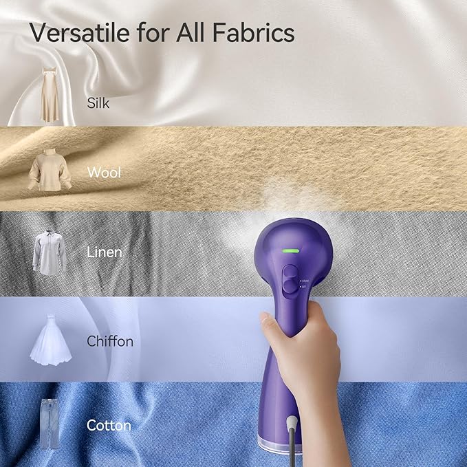 HiLIFE Steamer for Clothes, 1100W Clothes Steamer with Large 300ml Tank, Handheld Clothing Steamer, Fabric Wrinkle Remover, Portable & Compact Travel Size Garment Steamer ONLY FOR 120V (Purple)