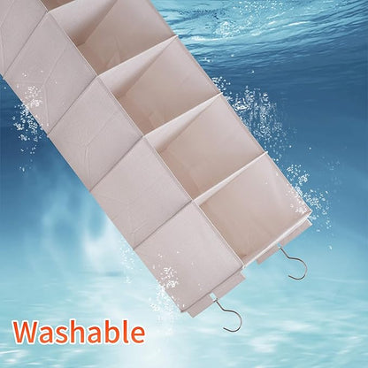 Large Hanging Sweater Organizer for Closet,Collapsible 6-Shelf Hanging Closet Shelves with Drawers, Washable (Beige -5 Shelf)