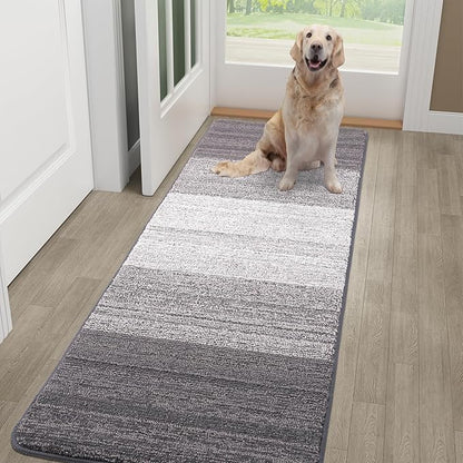Kitinjoy Indoor Outdoor Door Mat, 48x30 Non-Slip Absorbent Dirt Trapper, Low-Profile Washable Inside Entrance Front Floor Mat, Sturdy Soft Entry Doormats for Entryway, Light Grey