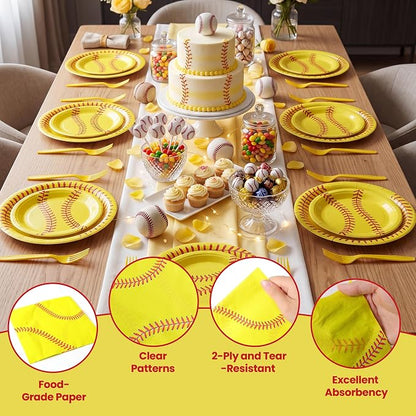 100 Pcs Disposable Softball Party Tableware Set