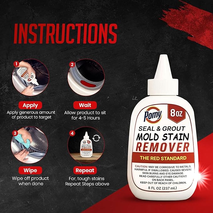 Pomy Professional Grade Mold Stain Remover Gel (2 Pack-16 oz Total) Thick No-Run Gel for Shower Caulk, Grout Lines, Washing Machine Gasket, Front Loader Door Seal, Tile and Bathroom Surfaces