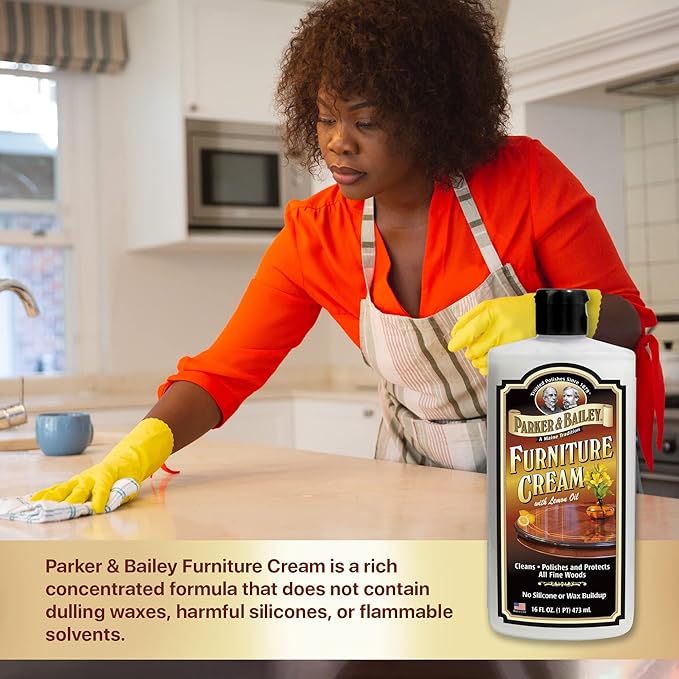 Parker & Bailey Furniture Cream - Multisurface Wood Cleaner and Polish Furniture Quick Shine Restorer Protector Kitchen Cabinets Surface Cleaner House Cleaning Supplies Home Improvement