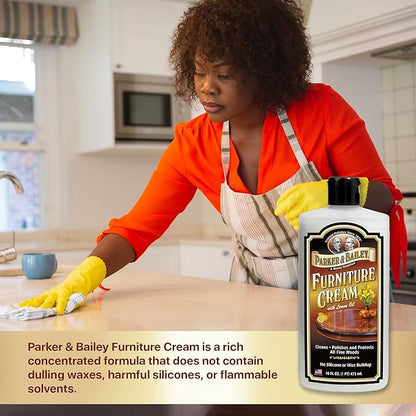 Parker & Bailey Furniture Cream - Multisurface Wood Cleaner and Polish Furniture Quick Shine Restorer Protector Kitchen Cabinets Surface Cleaner House Cleaning Supplies Home Improvement