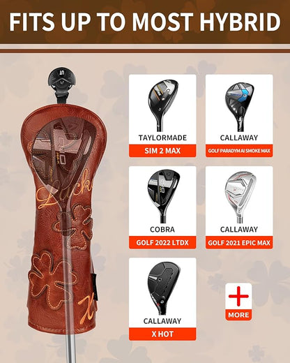 Golf Headcovers Golf Club Head Covers Four Leaf Clover Good Luck Charm - Clover Style Premium Leather Driver Fairway(FW) Wood Hybrid(UT) with Number Tags