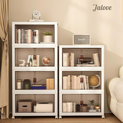 Jalove 120Gal Large Storage Bins with lids, 480QT Plastic Stackable Storage Containers with Wheels, Collapsible Closet Organizer and Storage Drawers,Clothes Organization for Cabinet Home, 4Pack White