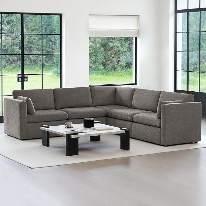 CHITA Oversized Modular Sectional Fabric Sofa Set, FSC Certified Extra Large 5 Seat V Shaped Corner Sectional Cloud Couch for Living Room, 106 inch Width, 4 Seat and 1 Middle Corner, Grey