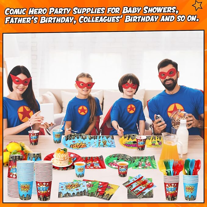 450 Pcs Hero Theme Tableware Set Decorations, Hero Action Themed Disposable
