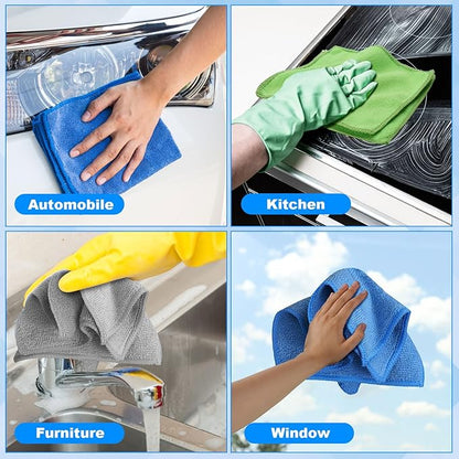 Tanlade Microfiber Cleaning Cloth 6"x6" Cleaning Rags Reasonable Kitchen Towels Microfiber Towels Cars Wash Dry Erase Cloth(Gray/Green/Blue,30 Pcs)