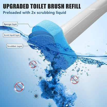 Disposable Toilet Bowl Brush and Holder, Toilet Cleaning System-2 Toilet Bowl Wand, 2 Storage Caddy&72 Toilet Brush Refills for Effective Deep Scrub Toilet, Wall-Mount Toilet Brush, 2 Pack.