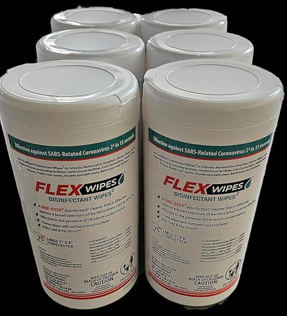 Flex Wipes Disinfectant Wipe 20075, Includes Six (6) 75-count Canisters, 8" x 6" wipes