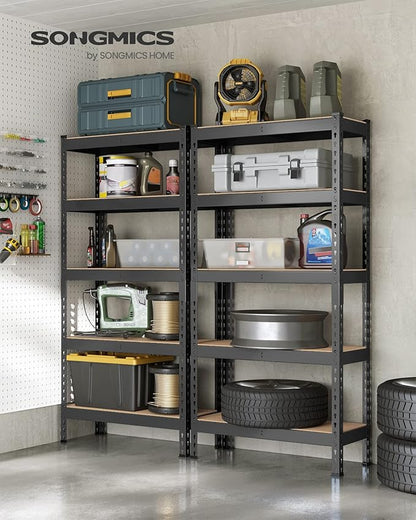 SONGMICS 5-Tier Storage Shelves, Load 2310 lb, Set of 2 Garage Storage, Boltless Assembly, Adjustable Shelving Unit, 11.8 x 29.5 x 59.1 Inches, for Study Shed Basement, Black UGLR300B02