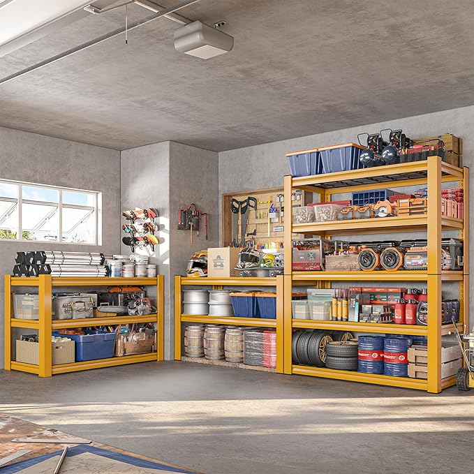 REIBII 72''H Garage Shelving 3010 LBS Storage Shelves Adjustable Metal Shelving 5 Tier Metal Shelves for Storage Industrial Shelf for Kitchen Pantry Warehouse Basement 72" HX35.5 WX16 D, 4 Pack